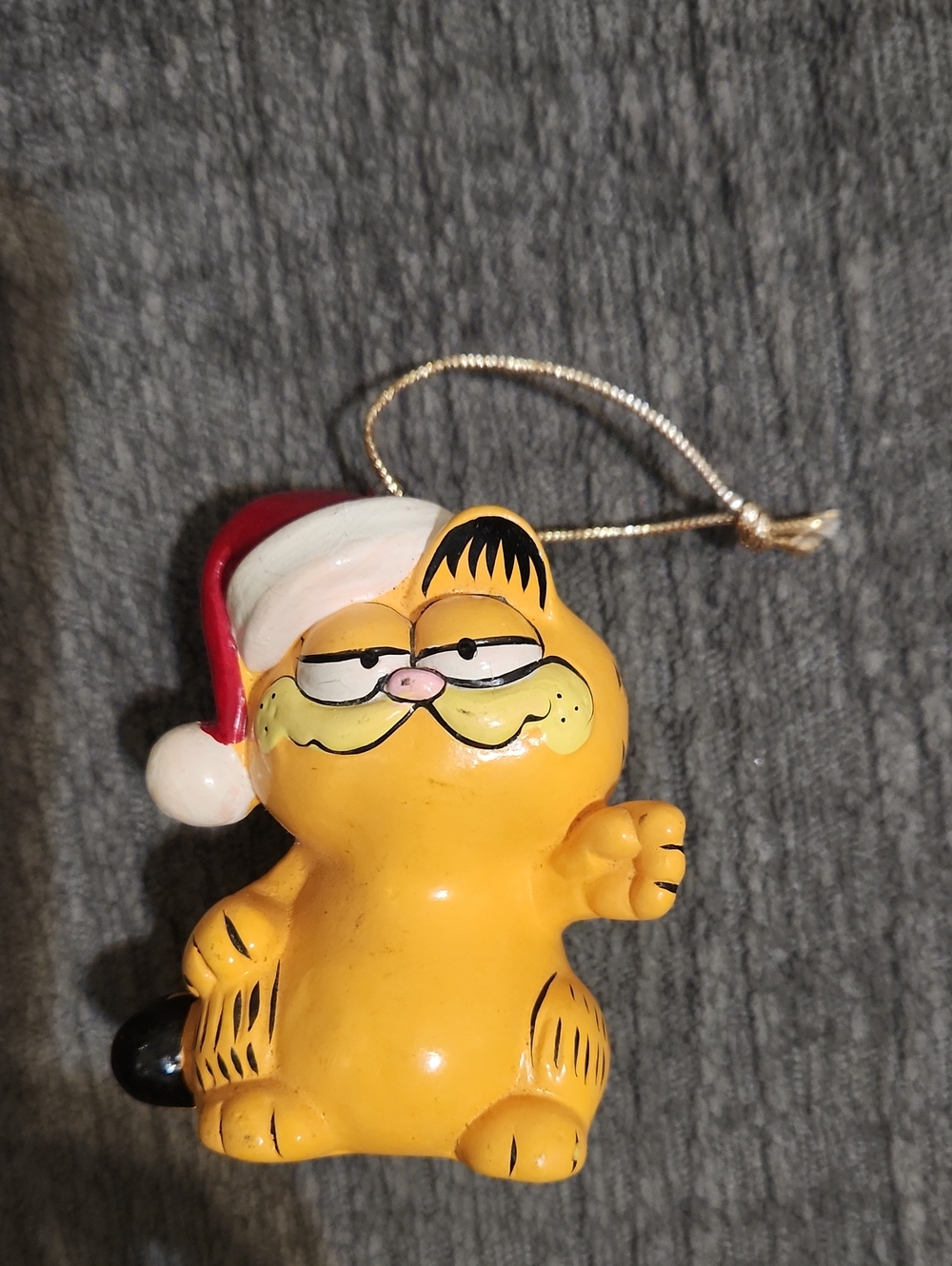 Garfield Cat Ornament in Yellow with Red Santa Hat - Unknown Brand